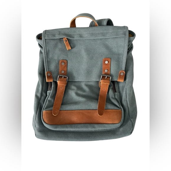 canvas backpack with leather accents w/Leather – LA City Store Blush/Grey Material Waxed Canvas Backpack with Leather